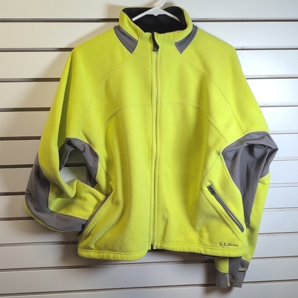 L.L. Bean Polartec Fleece Full Zip Jacket Chartreuse/Gray Size XL EUC - Picture 1 of 11